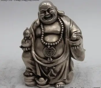 

Chinese White Copper Silver Gilt Lucky Happy Laugh Wealth Maitreya Buddha Statue