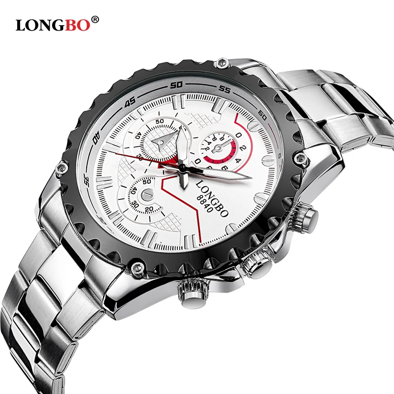 LONGBO Men Fashion Luxury Stainless Steel Big Dial Waterproof Quartz