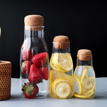 

Transparent Creative Glass Bottle Coffee Tea Drinks Bottle Breakfast Milk Bottle Glass Mugs With Cork Storage Bottles