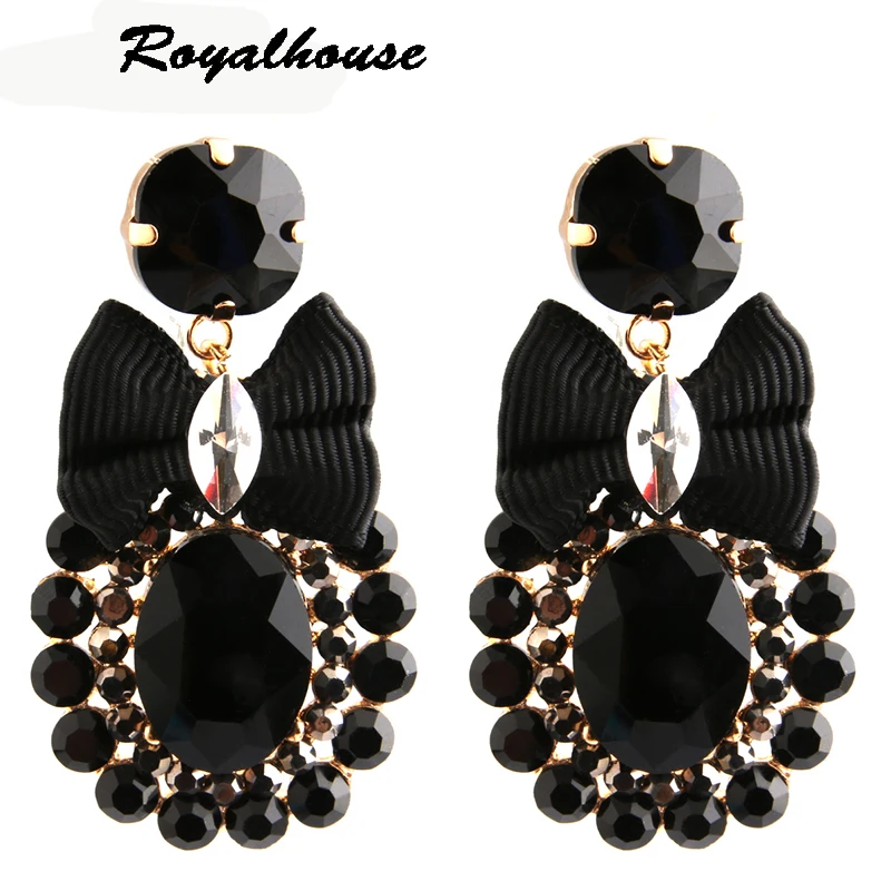 

Royalhouse Drop Rhinestone Crystal Tie Big Earring Dangle Zinc alloy Large Long Brinco Printing Ear Accessories Oorbellen