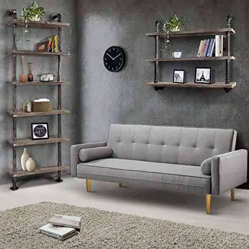 Industrial Wallshelf Rustic Modern Wood Ladder Pipe Wall Shelf 6 Layer Pipe Design Bookshelf DIY Shelving Wall Storage Holders