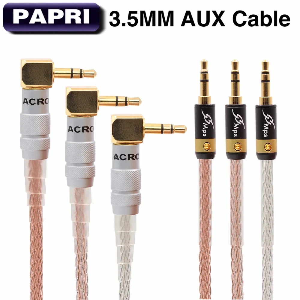  PAPRI 3.5MM To 3.5MM AUX Cable 16core Teflon OCC Copper And Silver Male to Male Audio Upgrade Headp