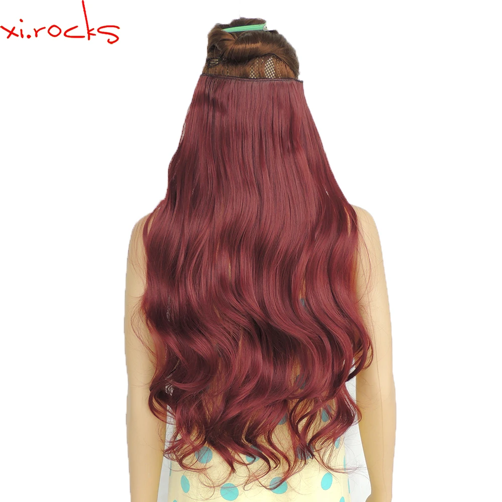 

2 Piece Xi.Rocks 5 Clip in Hair Extension 70cm Synthetic Hair Clips Extensions 120g Curly Hairpin Hairpiece Wine Red Color BUG
