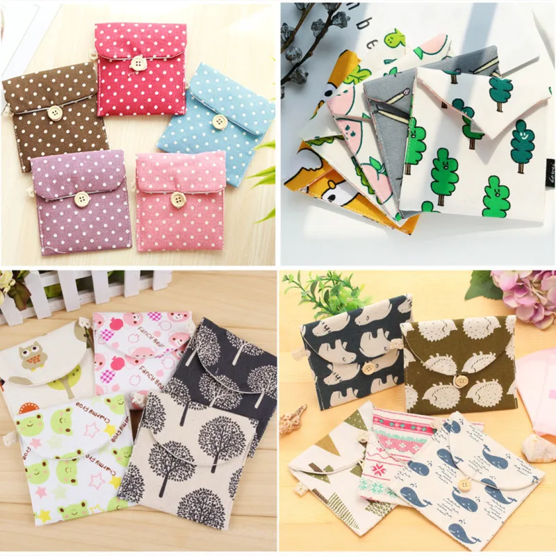 

Girls Diaper Sanitary Napkin Storage Bag Canvas Sanitary Pads Package Bags Coin Purse Jewelry Organizer Credit Card Pouch Case