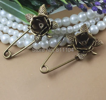 

20mm Antique Bronze Plated Blank Round 3D Hollow Flower Bezel Brooches Bases Safety-Pin Clip SettingsFindings 40pcs/lot