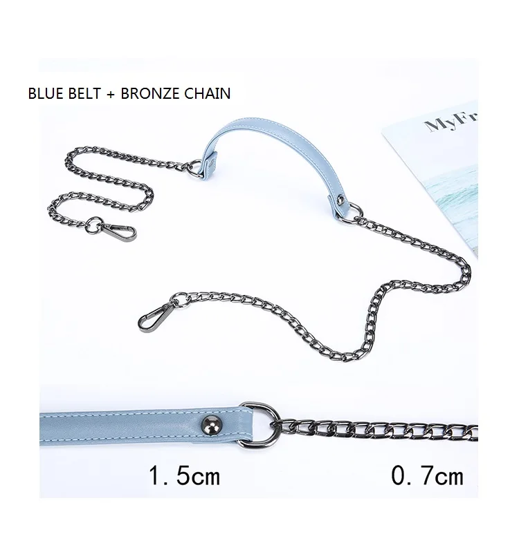 120 см металлическая цепочка наплечный ремень для сумки яркая ПУ кожа сумка сменные ремешки кошелек ручки - Цвет: BLUE WITH BRONZE