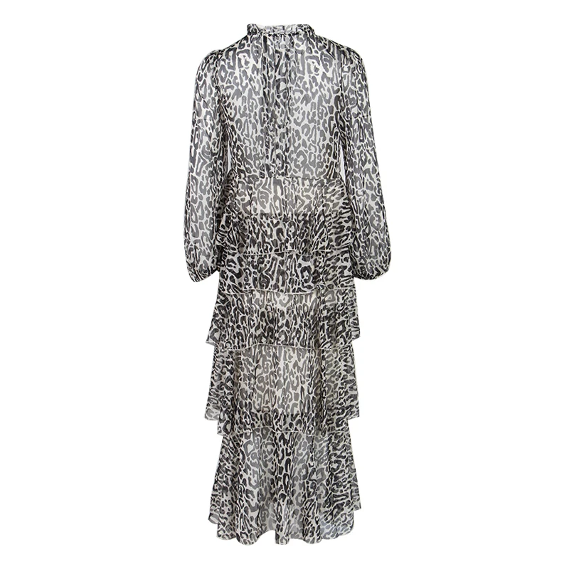 TWOTWINSTYLE Винтаж Leopard плиссированное платье Для женщин с v-образным вырезом с длинным рукавом Высокая талия тонкая линия платья Женская мода