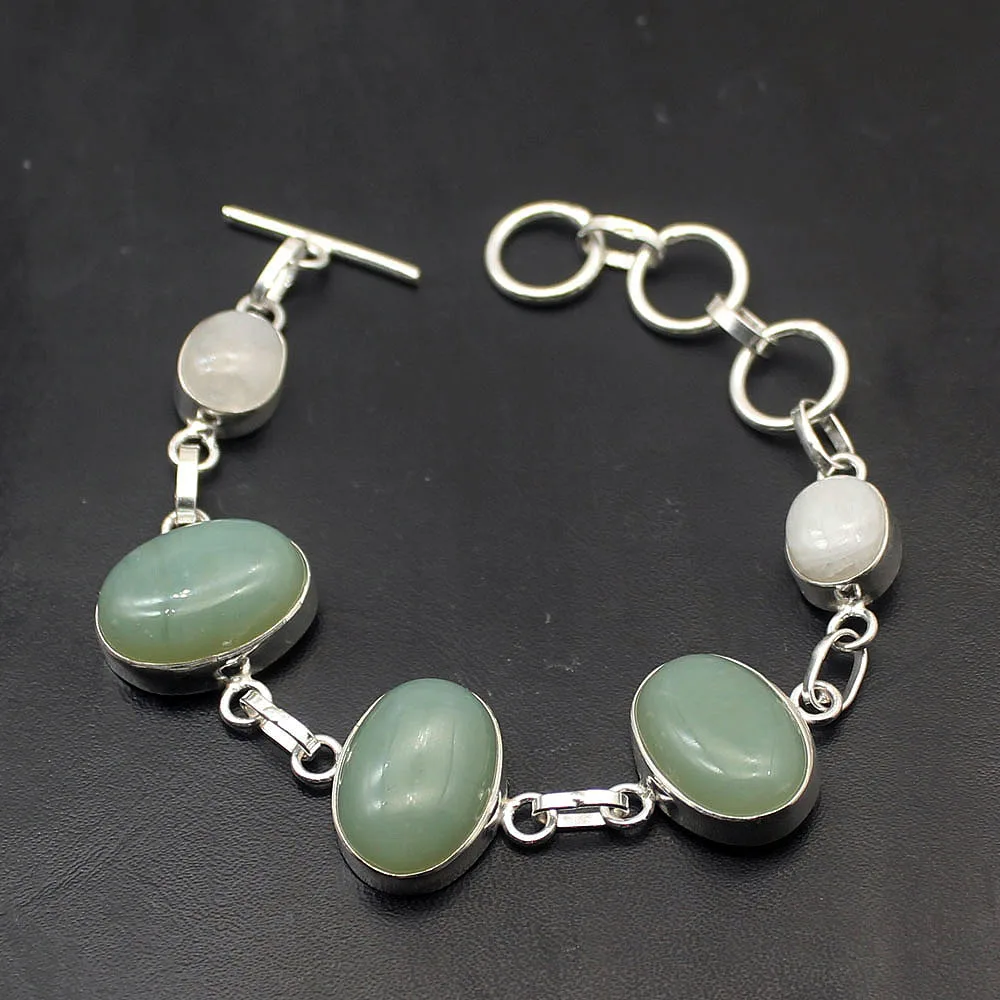 

Elegant Charms Quartz Moonstone 925 Sterling Silver Women Links Chain Bracelet 7.25 Inch TF944