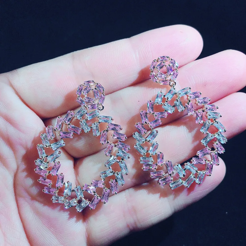 

jankelly New Fashion Baguette Cubic Zircon Wedding Earrings For Women Fashion Jewelry Brincos Party Gifts