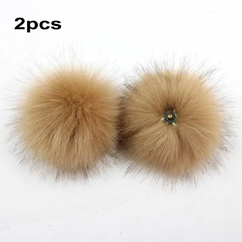 2Pcs Fluffy Faux Fur 10cm Pom Ball W/ Press Button DIY Crafts Baby Girl Pompoms Beanie Hats Clothes Accessories Press Stud Ball