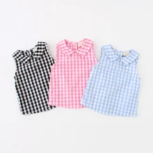 Летняя рубашка для маленьких девочек блузка в клетку для девочек хлопковые топы для малышей, Детские рубашки для малышей блузки для девочек г. Новое поступление, Прямая