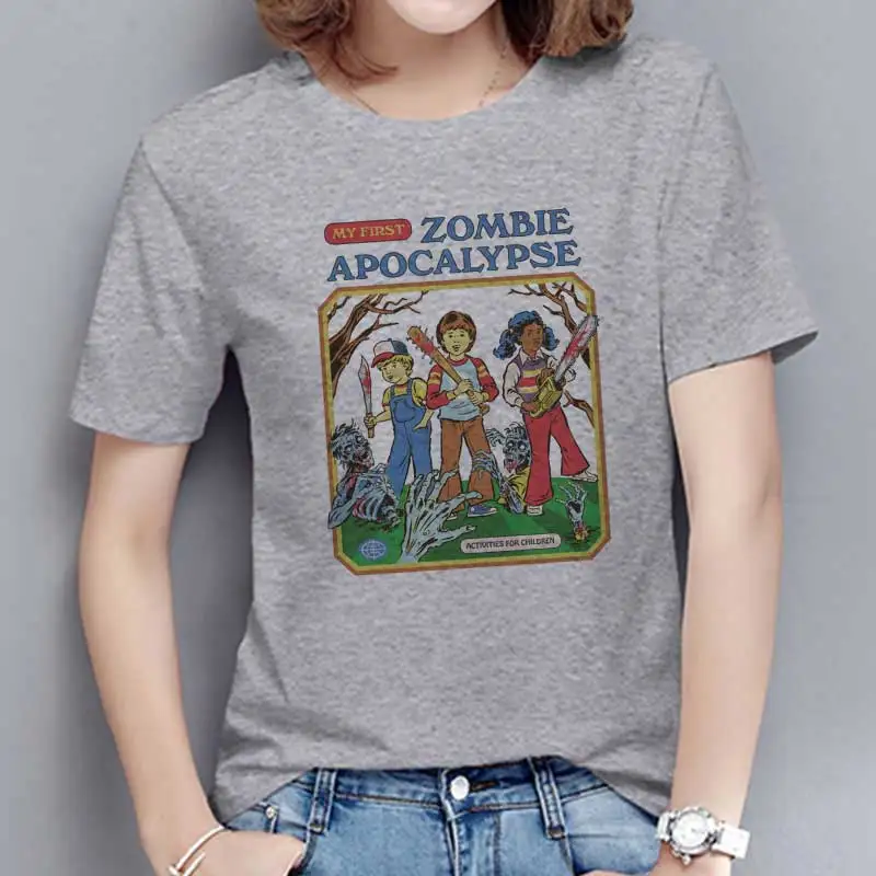 

New 80s Tumblr T-shirt Women 90s Vintage Clothes Shirt Ulzzang Funny Streetwear Ladies Zombie Apocalypse Tops T-shirt