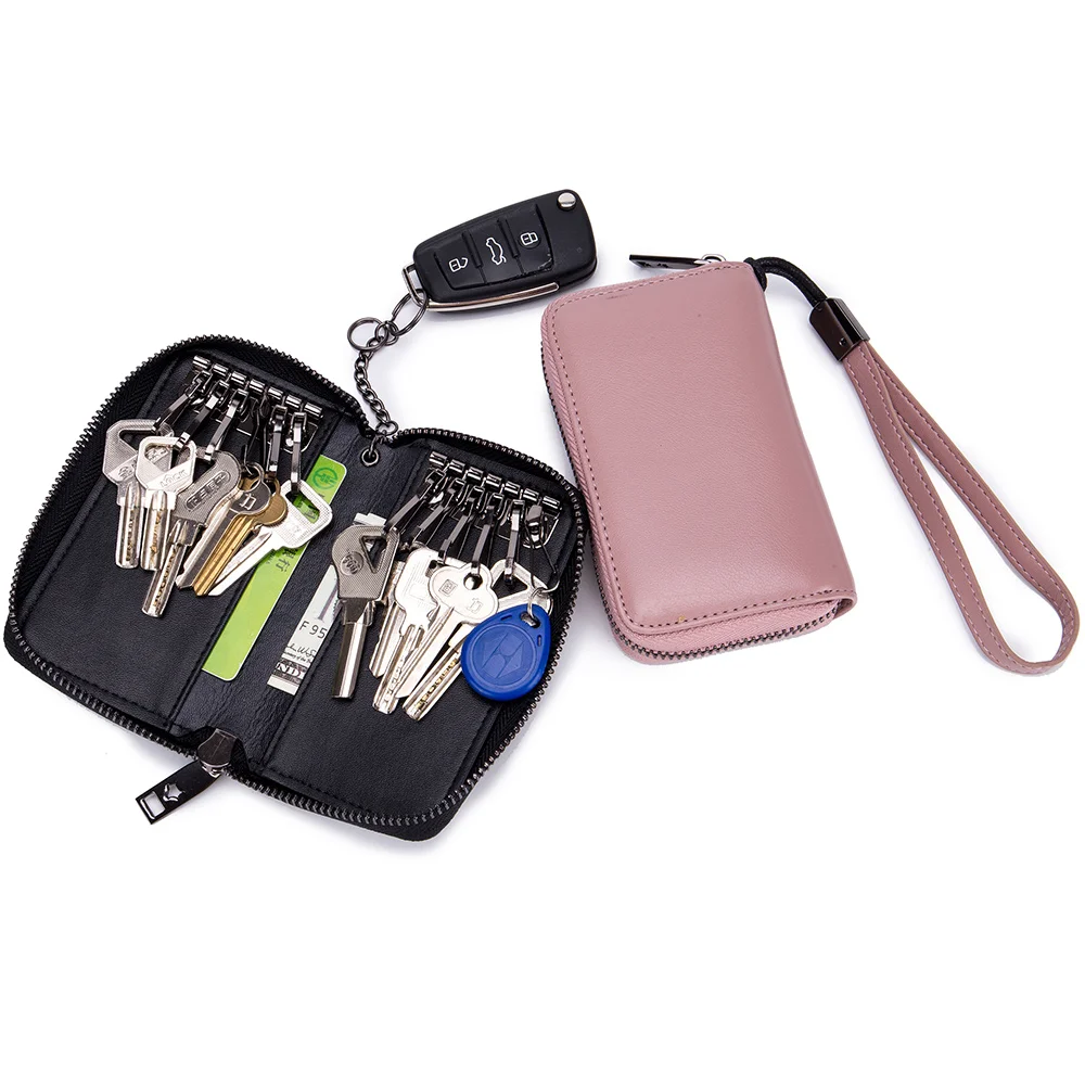 New Women/'s Men Genuine Leather Car Key Chain Ring Cases Holder Bag Purse