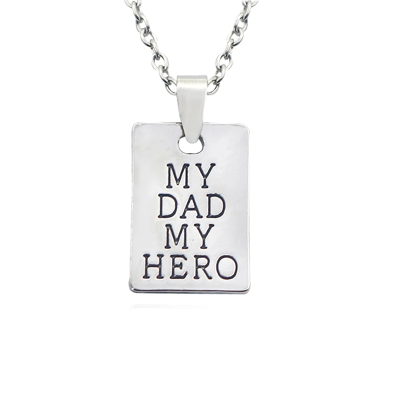 

My Dad My Hero Pendant Necklace Carving Letter Men Rectangle Choker Necklaces Best Father Dad Love Gift