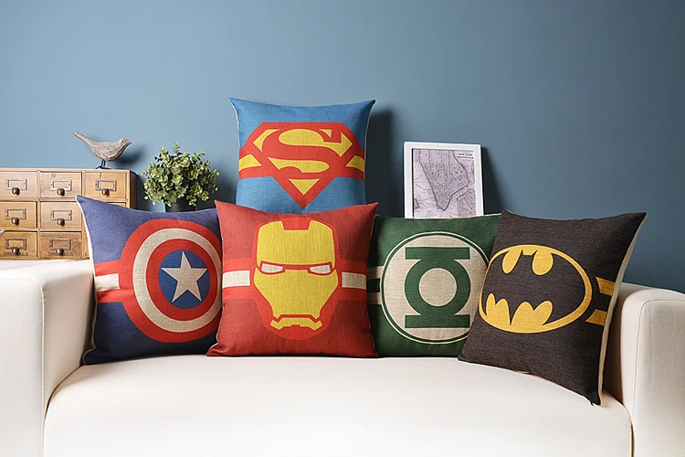 

Batman pillow cover, Superman Captain America Iron Man Green Lantern Avenger superhero throw pillow case wholesale