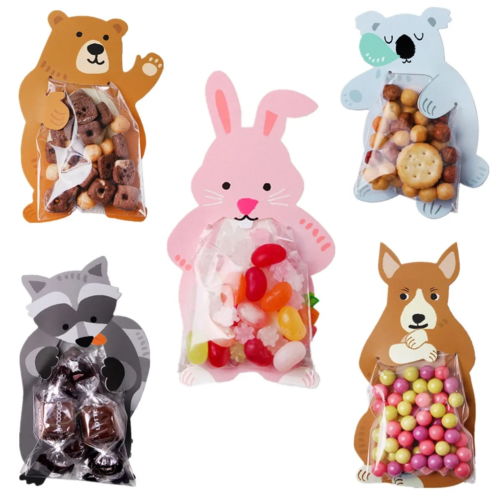 

10pcs Cute Animal Bear Rabbit Candy Bags Birthday Kids Wrapping Snack Cookie Bag Gift Bags Baby Shower Party Favor Candy Box