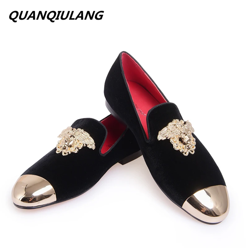 New Fashion Red Bottoms Gold Top and Metal Toe Men Velvet Casual shoes Men Handmade Loafers Plus Size Men's Flats Free shipping