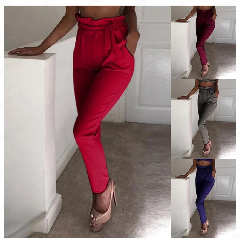 

Woman Pants 2019 New Modis Spodnie Femme Ete Mujer Solid Color Grande Taille Femme Belted Elastic Harem Pants