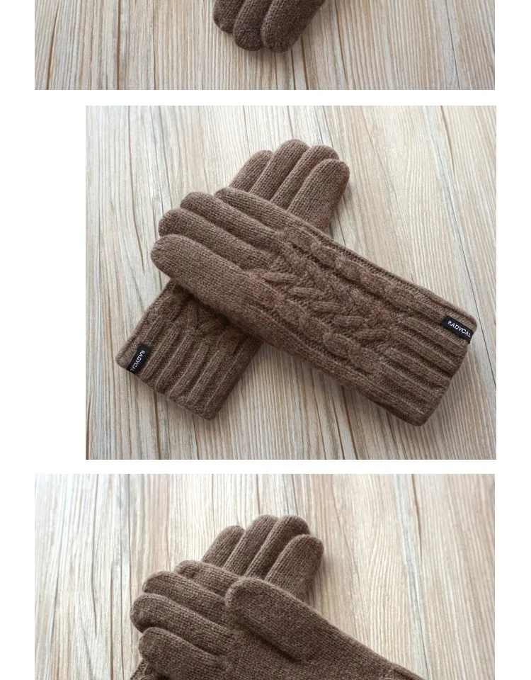 Осенне-зимние мужские вязаные перчатки с сенсорным экраном, высококачественные мужские бархатные толстые теплые шерстяные кашемировые однотонные перчатки, мужские варежки