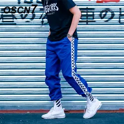 OSCN7 свободные полосы для отдыха пот Штаны Для мужчин 2019 уличной моды обычная, высокая, на выход в стиле пэчворк брюки мужские K181