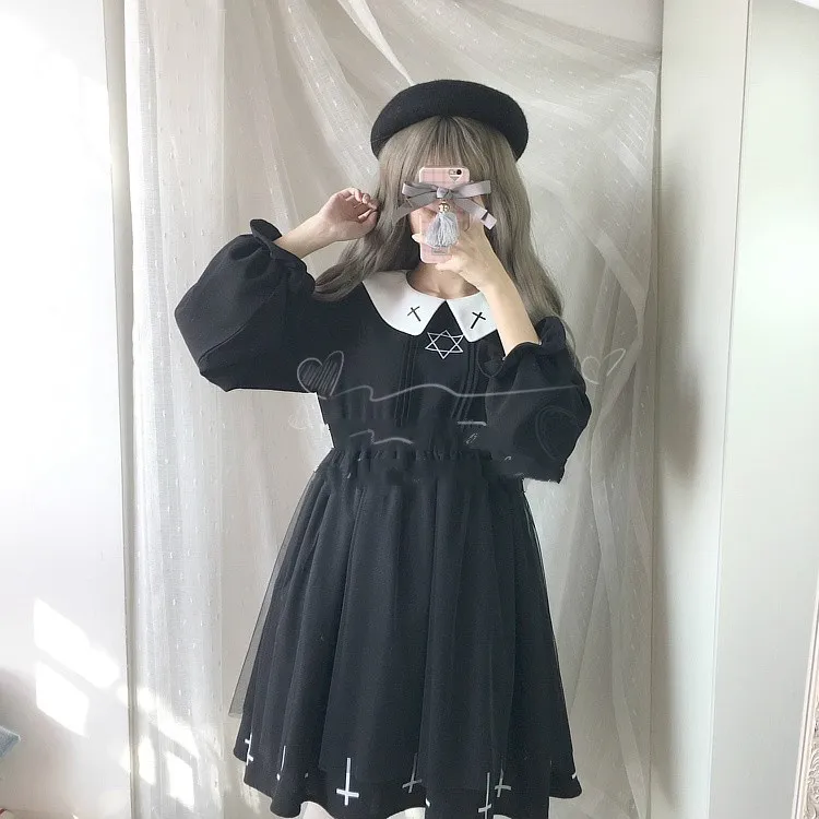 Harajuku уличная мода крест Косплей женское платье японский Готический стиль звезда
