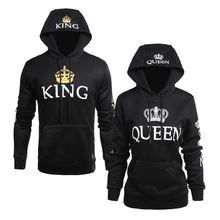 Королева Король печати с капюшоном с длинным рукавом Пара Толстовка Повседневная сексуальная мода женские толстовки полный письмо толстовка