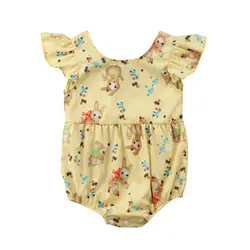 Милый рисунок кролика для новорожденных Одежда для маленьких девочек Комбинезон Желтый Цветочный боди; пляжный костюм;