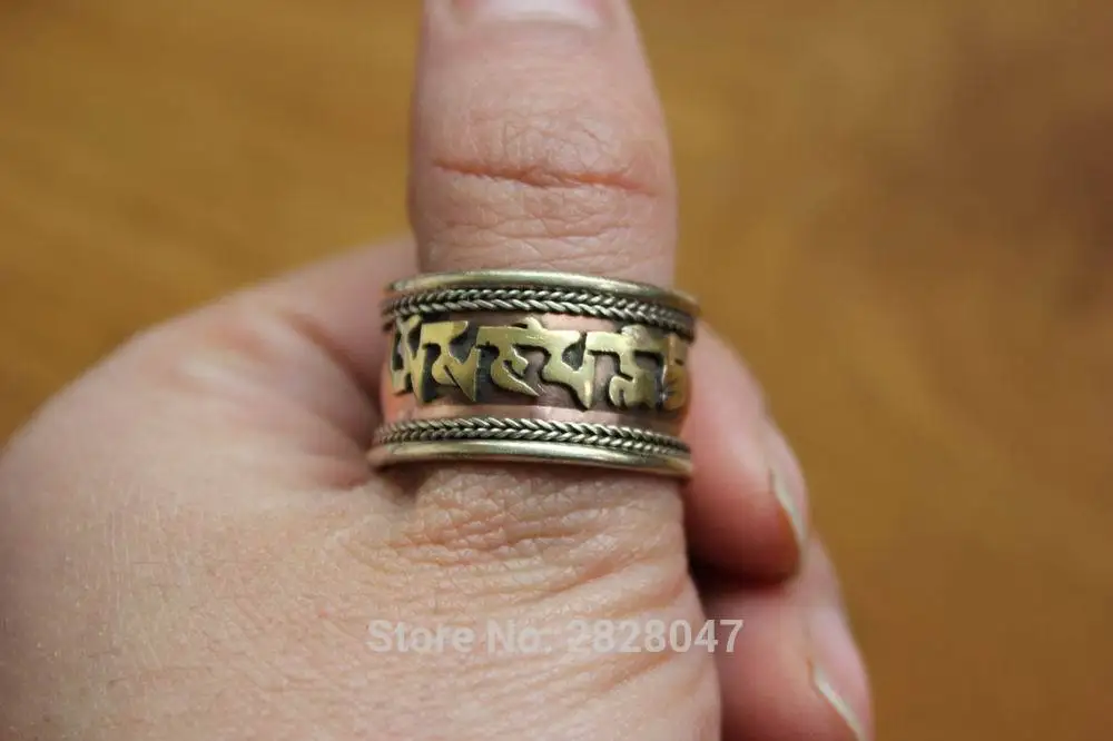 Over Half Inch Wide Adjustable Tibetan 3-color Copper OM Mani Padme Hum Ring 