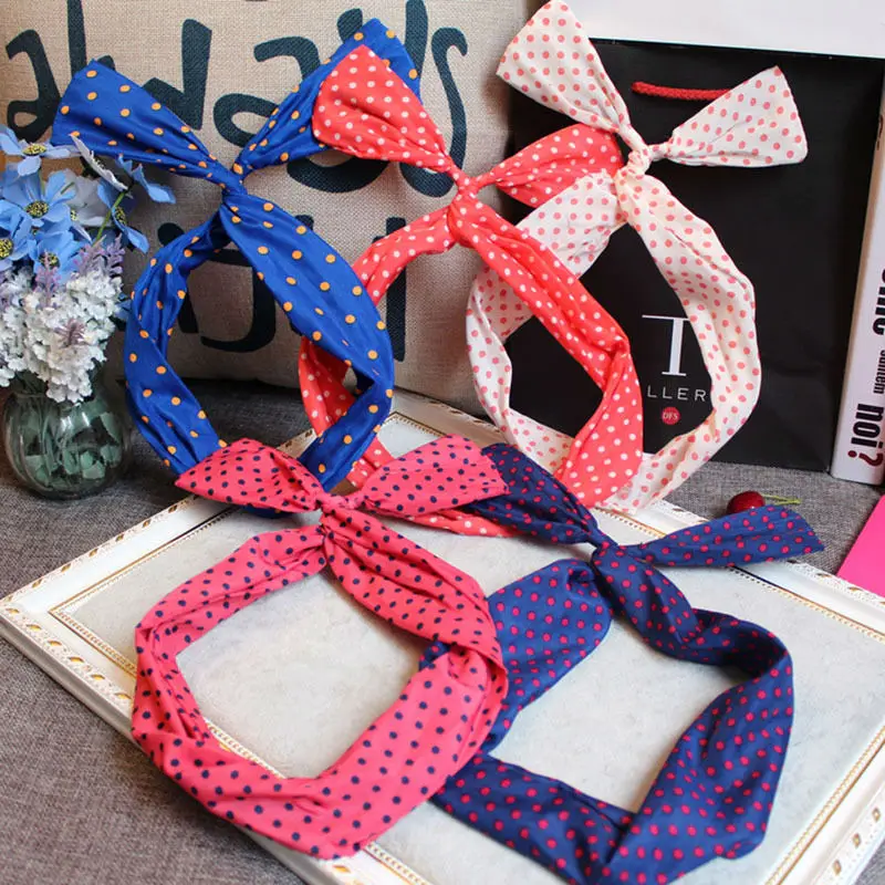 

#AD17076 Free Shipping Hair Jewelry Sale Dot Hair Band Headband Flower Decoration Hair Rings Rabbit Ear Metal Hoops For The Hair