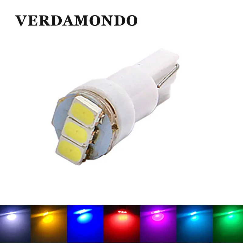

5 Pcs T5 Wedge 3 1206 SMD LED Car Interior Light Dashboard Bulbs License Plate Lamp Yellow Ice Blue Red Pink Green White 12V DC