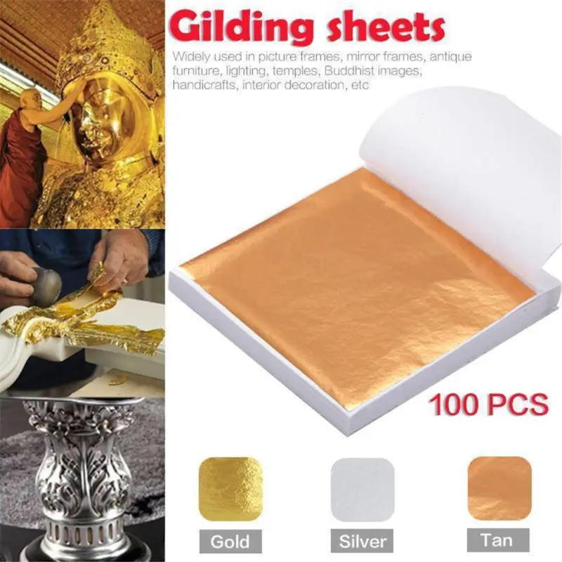 

100pcs/lot Gold Foil Decoration Golden Copper Leaf Cover Leaves Sheets Gilding DIY Art Craft Paper Card Accessories 9x9cm