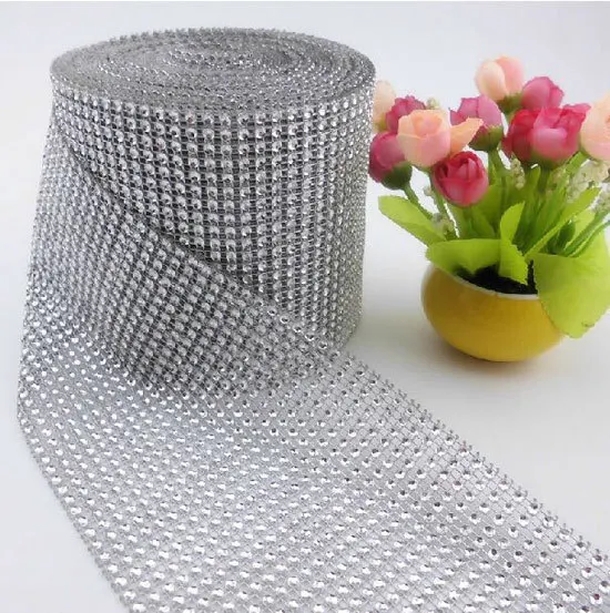 

10 yards Wedding party home table decor Rhinestone Crystal Silver Diamond Mesh Wrap bridal Birthday party decor DIY