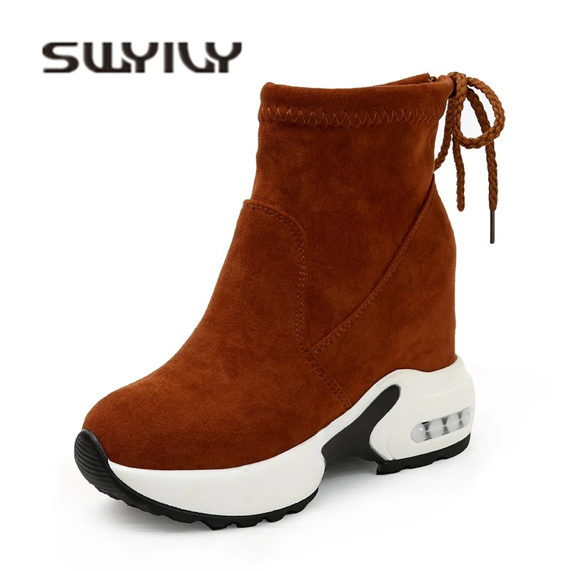 Женские кроссовки из флока SWYIVY на платформе новинка 2019 Осенняя обувь танкетке