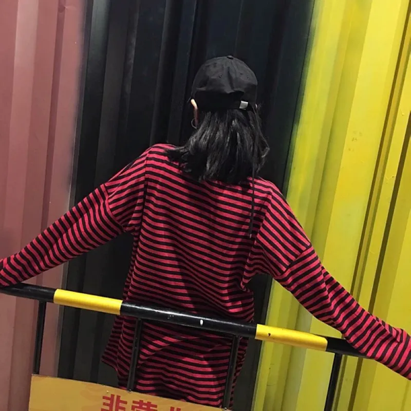 2018 Korean Style Long Sleeve Striped T Shirt Women Men Harajuku Tshirt Oversized T-shirt Hip Hop Punk Tumblr Tops Tee Shirts 2018 Korean Style Long Sleeve Striped T Shirt Women Men Harajuku Tshirt Oversized T-shirt Hip Hop Punk Tumblr Tops Tee Shirts