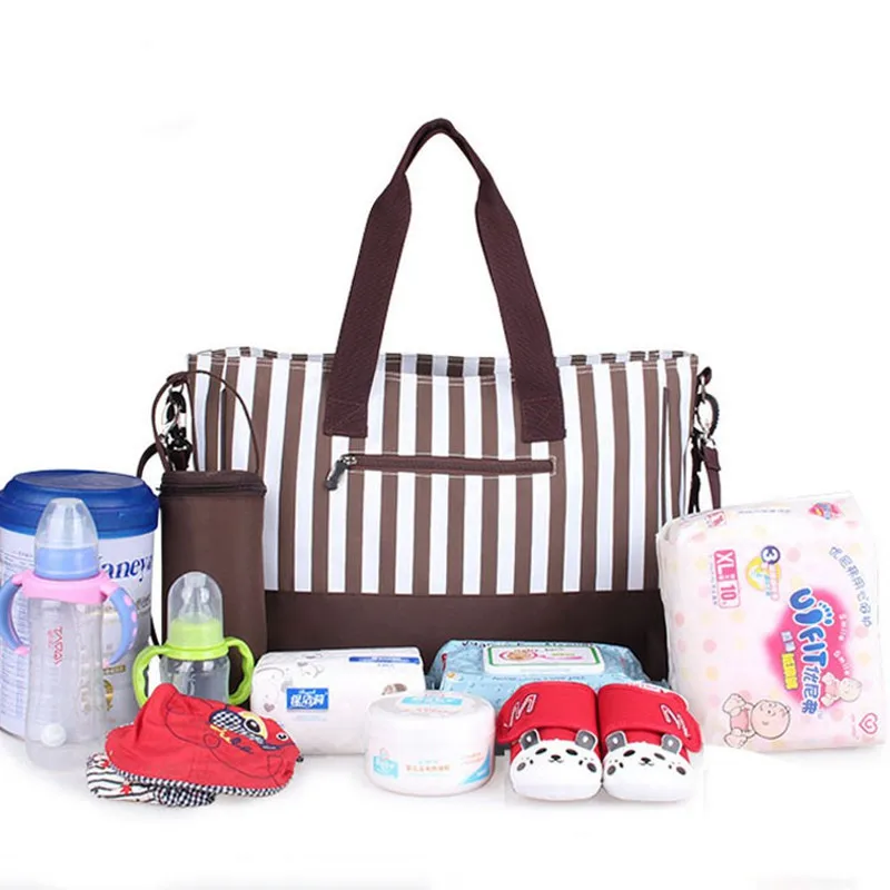 403015cm 4pcs Baby Diaper Bag Brand Striped Women Maternity Tote Bag Baby Stroller Bag For Mom Mother Organizer Nappy Bag (5)