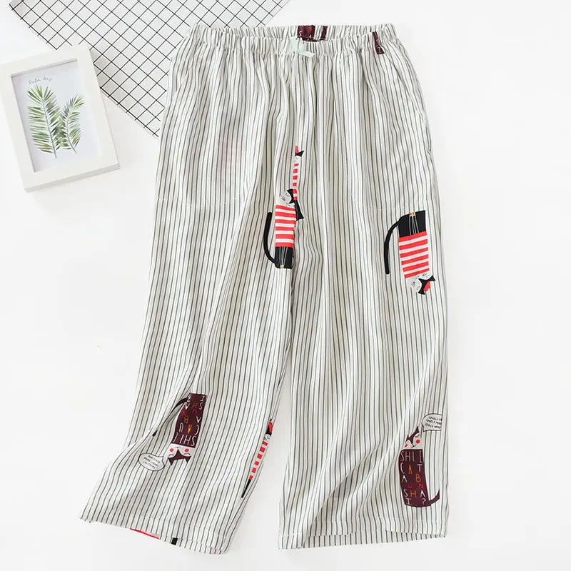 Сексуальные Полосатые укороченные брюки из вискозы с лисой, летние крутые свободные штаны, уютные женские штаны для сна, повседневная одежда для сна, пижамы, брюки для женщин - Цвет: QFQ-3