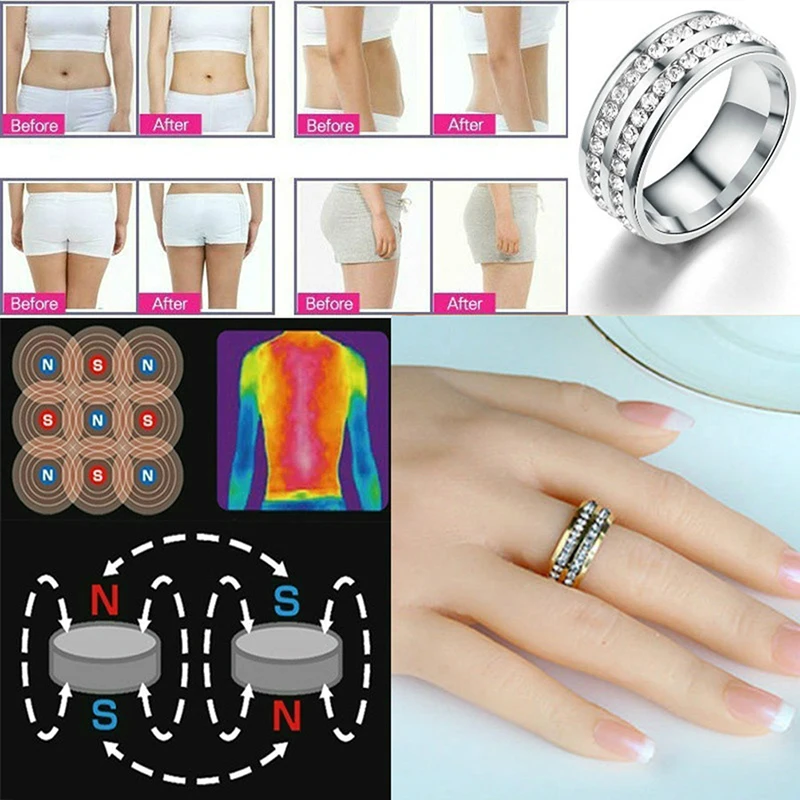 Weight Loss Crystal Rhinestone Ring Slimming Healthcare Ring Magnetic JewelrJ8DE
