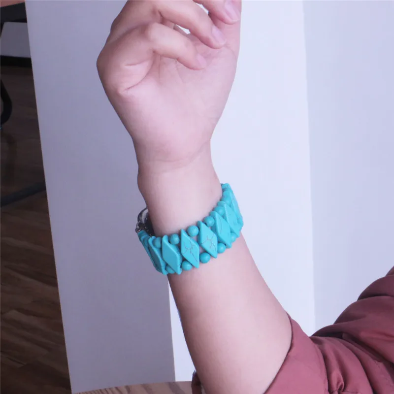 LuReen Бирюзовый ремешок для часов ручной работы для iWatch Apple, эластичный ремешок для часов, женский ремешок для часов 38 мм/42 мм, браслет