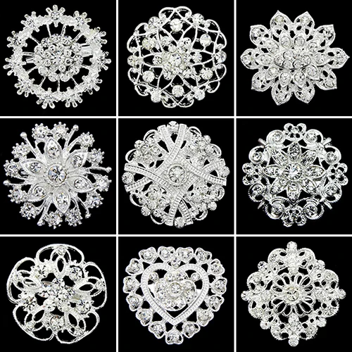 

Flower Heart Rhinestone Silver Plated Brooch Pin Wedding Bridal Broach Breastpin