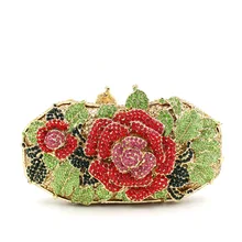 Rose flower Luxury crystal Diamond Clutch bags bling rhinestone evening bags Gold women evening clutch bags