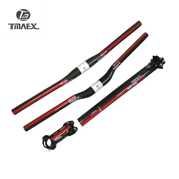 

TMAEX-080 Mountain Bike Carbon Handlebar 3k Flat/Riser Handlebar+Stem +Seatpost Mountain Bicycle Parts Red Glossy ..