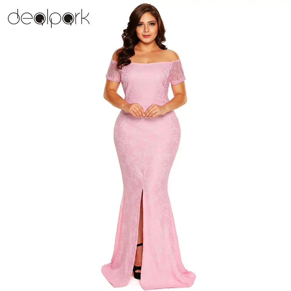 2019 XXXL Maxi Long Dresses Women Plus Size Dress Off Shoulder Lace Dress Short Sleeves Split