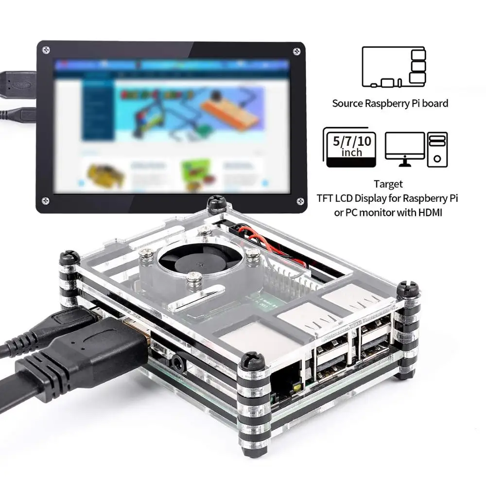 Sunfoader Raspberry Pi 3 B+ акриловый чехол с вентилятором 5 V 2.5A блок питания для Raspberry Pi 3 Model B+, 3B, 2 модели B