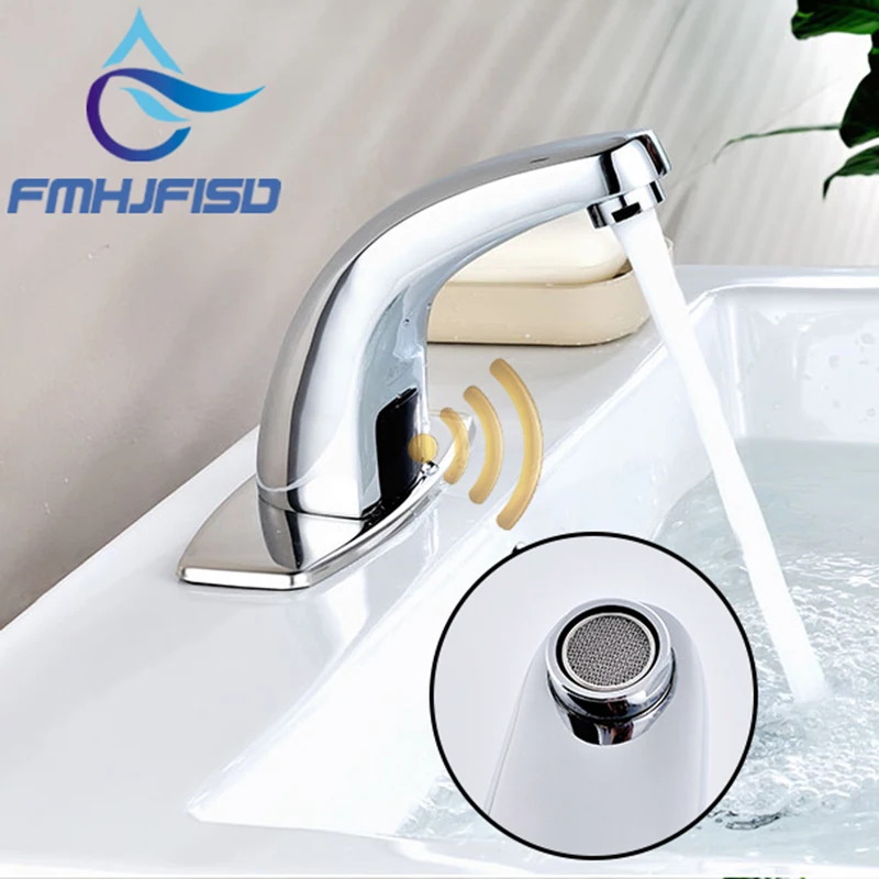 

Chrome Automatic Sense Faucet Hot and Cold Water Mixer Tap Battery Power Sense Faucet With Cover Plate