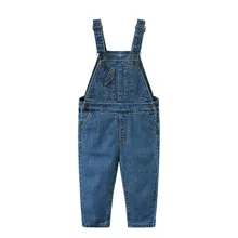 WLG/Повседневный джинсовый синий комбинезон для мальчиков и девочек, детский однотонный комбинезон, подходит ко всему, одежда для малышей 1-5 лет