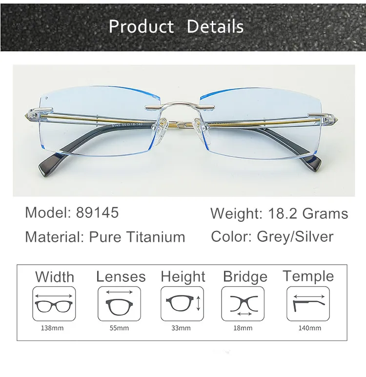 Титановые очки мужские без оправы по рецепту для чтения близорукость фотохромные модные очки Большие широкие очки с цветными линзами