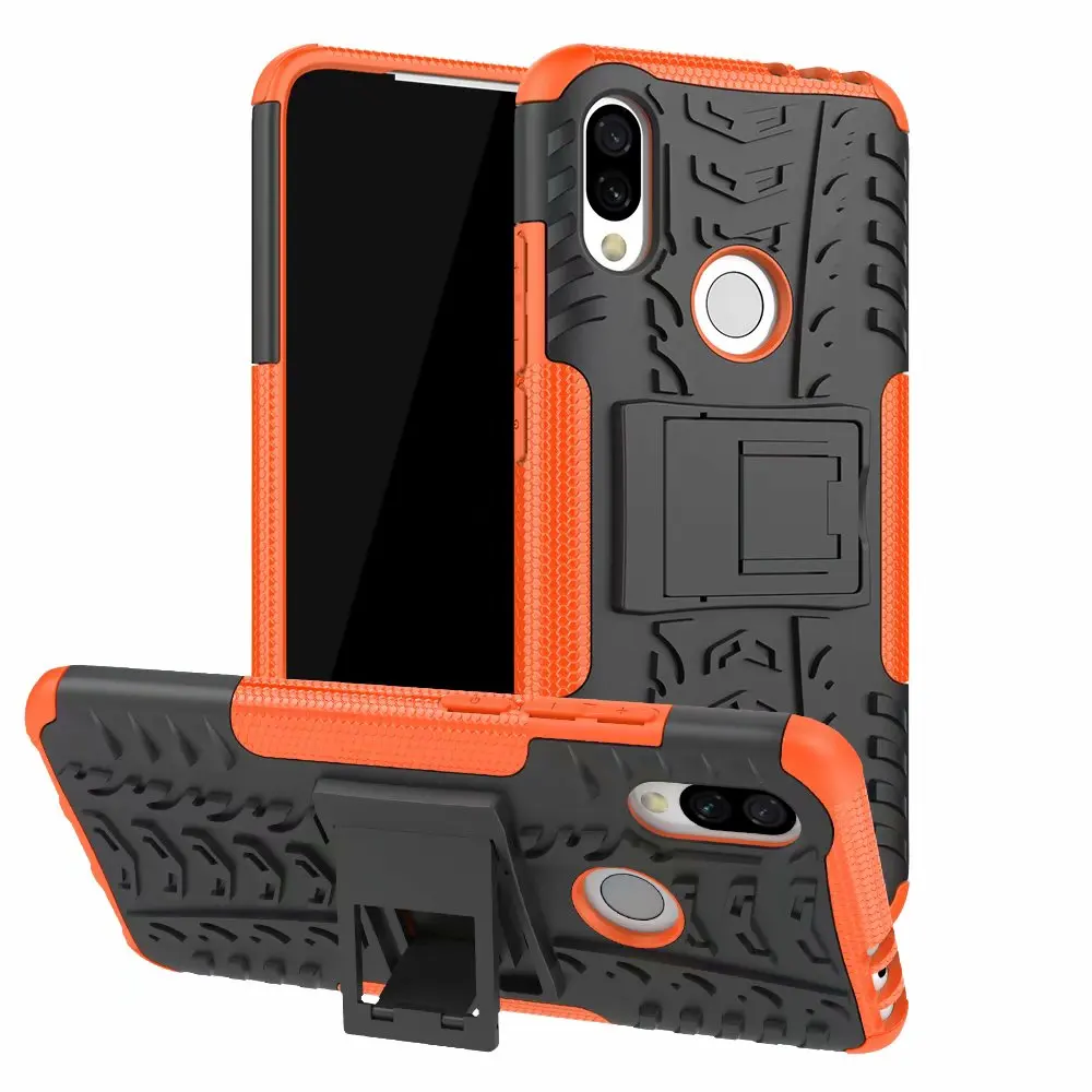 Для Xiaomi Redmi 7& Redmi Y3 жесткий чехол+ закаленное Стекло мягкая кожа гибридный Чехол-Броня силиконовая подставка чехол для телефона