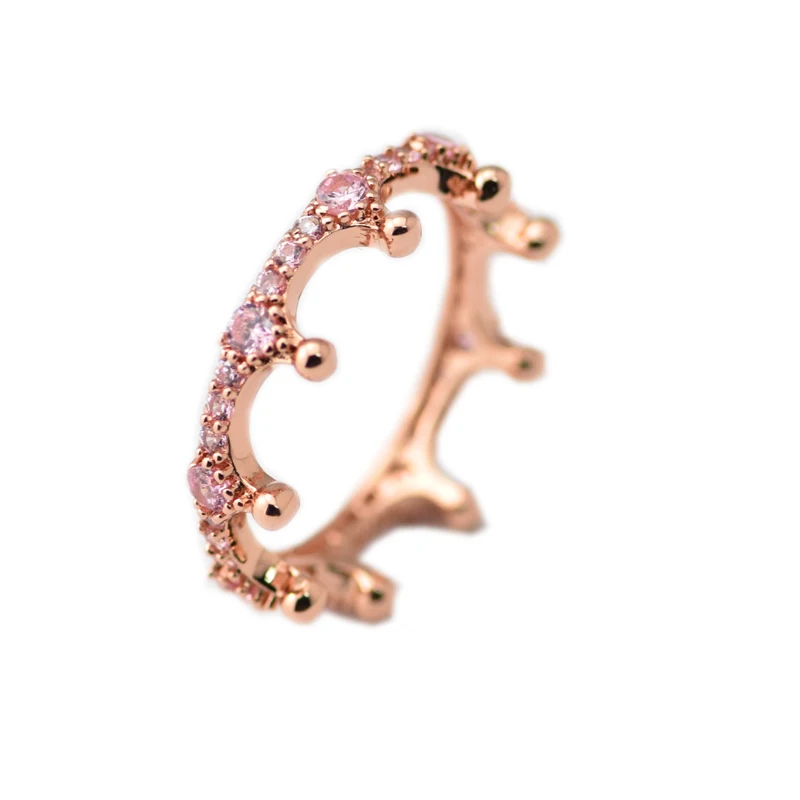 Comprar Plata de Ley 925 anillo de corona encantado Rosa oro rosa anillos de boda de moda originales joyería del encanto para las mujeres DIY Making