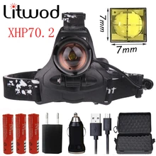 Litwod Z402608 светодиодный налобный фонарь чип XHP70.2 налобный светильник 40000lum мощный охотничий зум налобный светильник налобный фонарь фонарик Фонарь