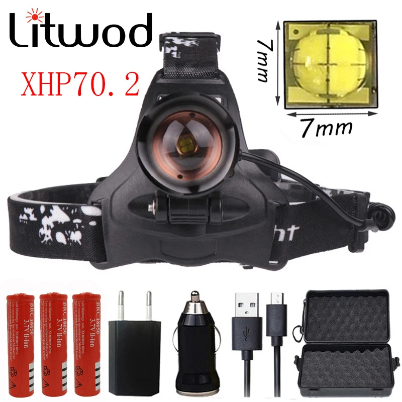 Litwod Z402608 светодиодный налобный фонарь с чипом XHP70.2 400 лм мощный охотничий фонарик